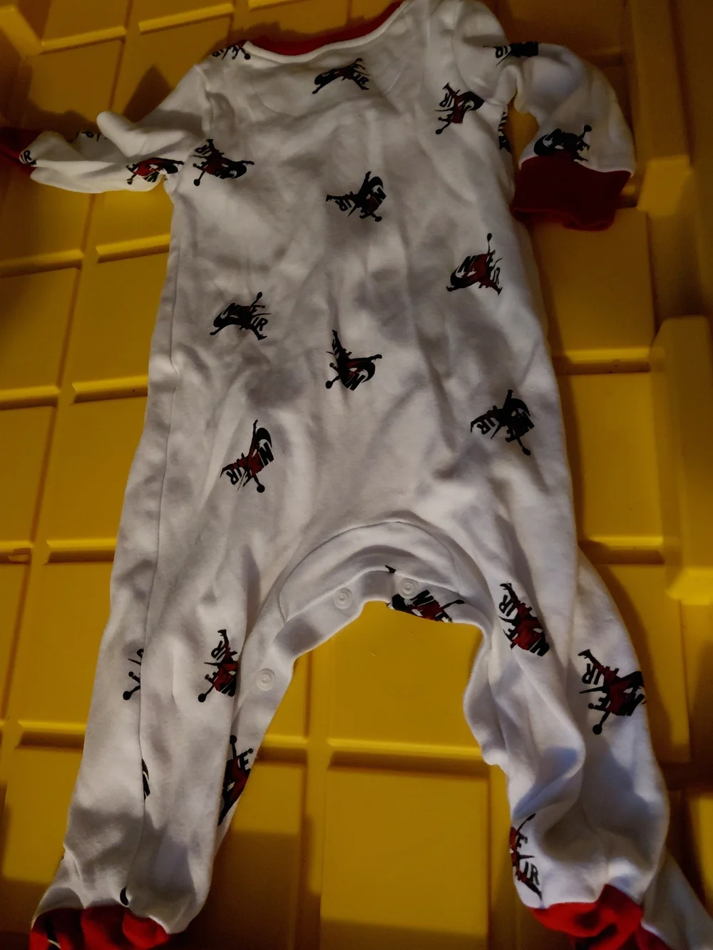 Jordan White Footed One-Piece with Red Trim and Black Logo Print